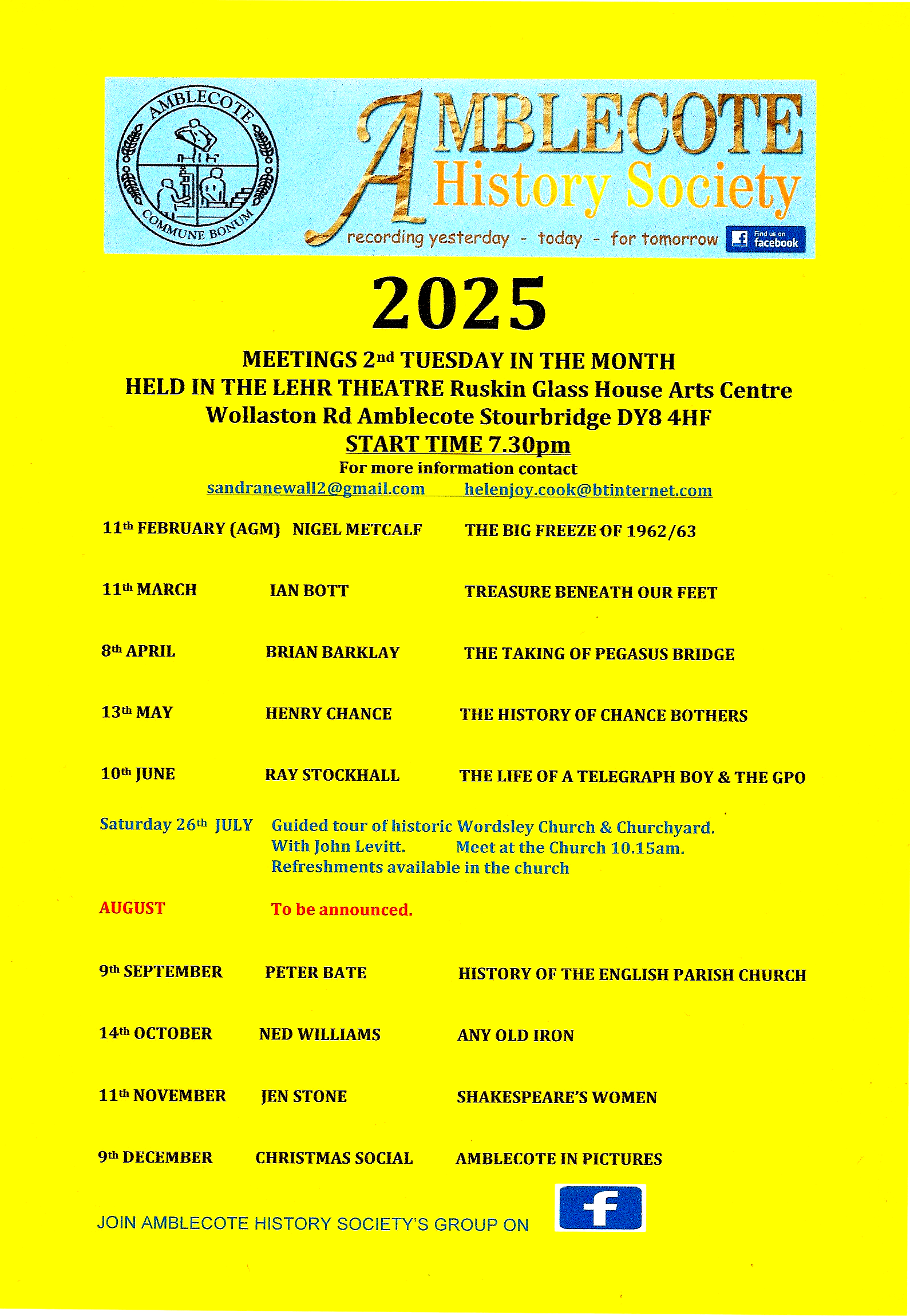 Amblecote History Society - Programme 2025